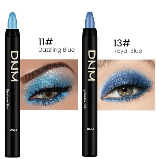 Kaely 2Pcs Bright Blue Eyeshadow Stick for Older Women, Metallic Shimmer Glitter Cream Eye Shadow Pencil Crayon, Light Blue Eyeliner Waterproof Halloween Makeup, 11+13