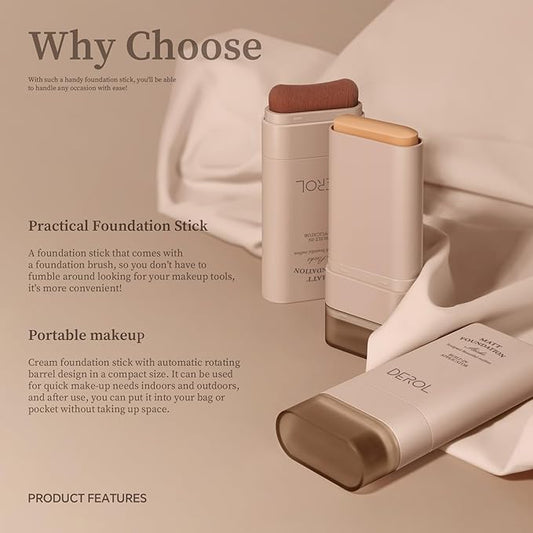 Multi-Use Foundation Stick Makeup with Brush,High Coverage Blendable Lightweight Contour Stick,Waterproof Flawless Natural Finish Creamy Foundation Makeup,Longwear Face Makeup Stick(#1)