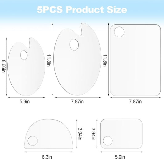 5PCS Acrylic Paint Palette Clear Paint Pallet,Transparent Non-Stick Oil Paint Palette with Protective Kraft for Craft DIY Art Painting Palette- Adults & Kids