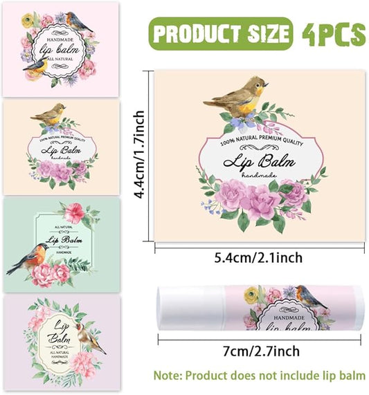 OLYCRAFT 100Pcs Self-Adhesive Lip Balm Tag Stickers 1.7x2.1 inch Waterproof Adhesive Label with Bird Patterns Rectangle Lipstick Tag Sticker for Lip Balm Container Tubes Lipstick Wrapping Decoration