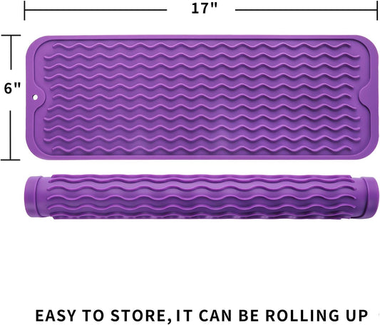 Silicone Dish Drying Mat for Multiple Usage,Easy clean,Eco-friendly,Heat-resistant Silicone Mat for Kitchen Counter,Sink,Bar,Bottle,or Cup Purple M 17 inches x 6 inches