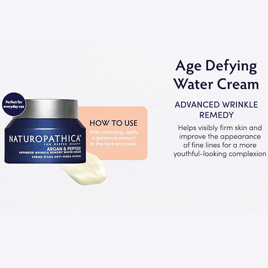 Naturopathica Argan & Peptide Advanced Wrinkle Remedy Water Cream, Anti-Aging Daily Facial Moisturizer for Normal and Mature Skin, Firming Face Cream for Men and Women, 1.69 fl oz