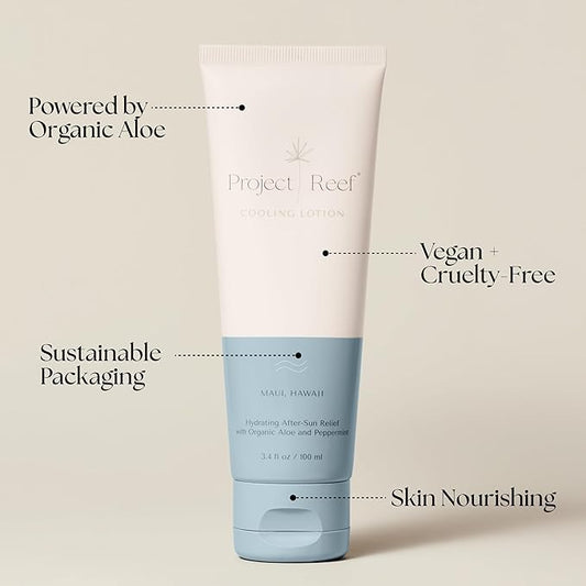 After Sun Cooling Lotion w/Organic Aloe Vera, Peppermint, Shea Butter, Vitamin E - Natural Vegan Sunburn Relief, Aftersun Care