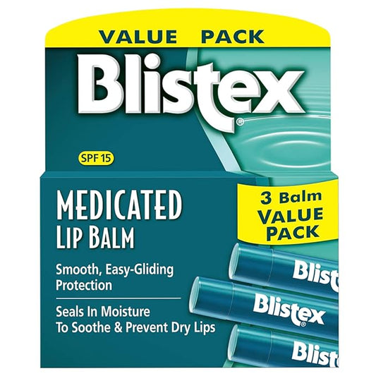 Blistex Medicated Lip Balm, 0.15 Ounce, 3 Count (Pack of 1) Prevent Dryness & Chapping, SPF 15 & Five Star Lip Protection Balm, 0.15 Ounce – Wind & Water-Resistant Lip Care