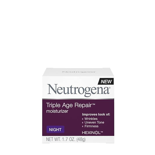 Neutrogena Triple Age Repair Night Cream, 1.7oz Jar, Anti-Aging Face Cream, Face Moisturizer For Women & Men, Hydrating Night Face Moisturizer for Even Skin Tone & Firming, Vitamin C