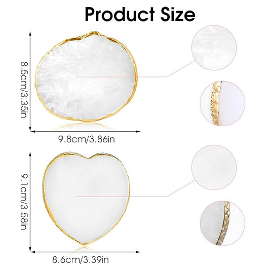 2pcs Resin Nail Art Palette Nail Painting Mixed Color Palette Gold Edge Round Makeup Holder Heart Shape Nail Polish Plate Cosmetic Mixing Tools Nail Gel Display Board