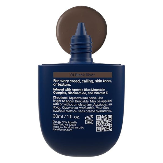 APOSTLE Reclaim Tinted Moisturizer for Men (1 Black River) - Niacinamide, Vitamin E, Squalane, Hyaluronic Acid, Tinted Face Moisturizer For Men. Hydrates, Evens Skin Tone, 1 Fl. Oz.