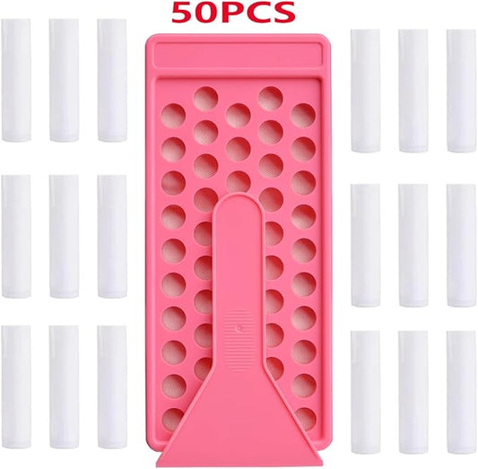 50 Lip Balm Container Kit with Filling Tray and Spatula, Round Tube Refillable Empty Tube 3 Colors, 0.15 oz, BPA Free, for DIY Homemade Lipstick Lipstick (50 white kits,)