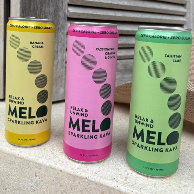 Melo Sparkling Kava Drink, Variety Pack, Sugar Free Non Alcoholic Drinks with Zero Calories, Gluten Free, Vegan, 100% Natural Mocktail with 750mg Kava Root per Drink, 12 Pack, 12 oz Cans