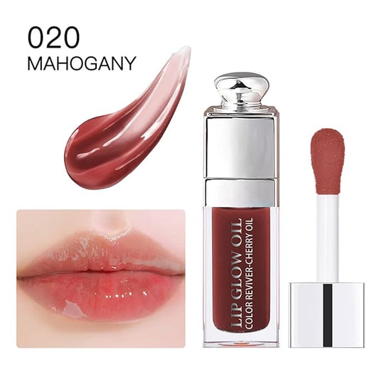 Hydrating Lip Glow Oil-Lip care oil- Lip Oil Tinted for Lip Care and Dry Lips-Prevents Dry Cracked-Non-sticky Big Brush Head-Lip Plumping -Lip Oil gloss tinted-020#MAHOGANY