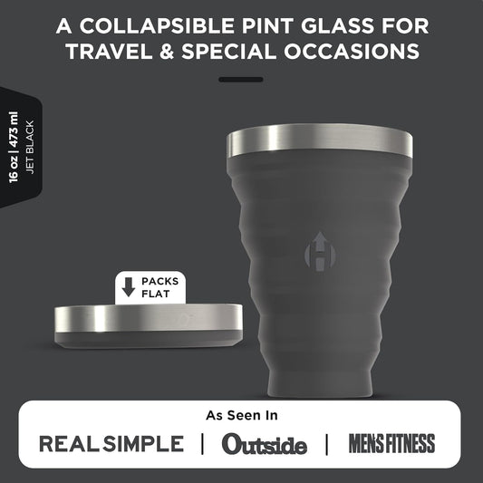 HYDAWAY 16oz Collapsible Pint - BPA-Free Silicone Cup with Stainless Steel Rim - Reusable, Packable, and Durable for Camping, Travel & Everyday Use