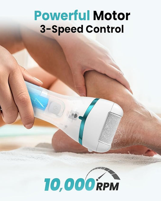 PUBOO Foot Callus Remover Electric 10000 RPM 3-Speed IPX7 Rechargeable Pedicure Kit for Hard Skin Women & Men. Portable Multi-Roller File Grinder Sander Scrubber with LED Display for Wet & Dry Feet