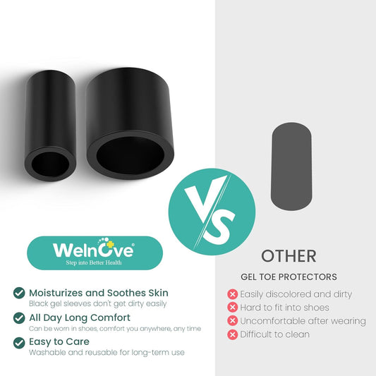 Welnove Toe Protectors – FSA/HSA Eligible 12-Pack Silicone Toe Sleeve Toe Covers for Hammer Toes, Corns, Calluses, Blisters – Soft Gel Protector Toe Cushions for Pain Relief (Multi-Size)