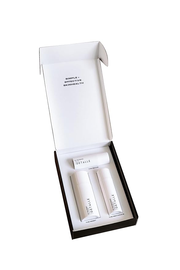 El Detalle - The Regimen - 3 Step Set | Men's simple and effective skin care, Includes: The Reset Cleanser, The Revive Serum, The Rehydrate Moisturizer, Suitable for all skin types; One-pump solution