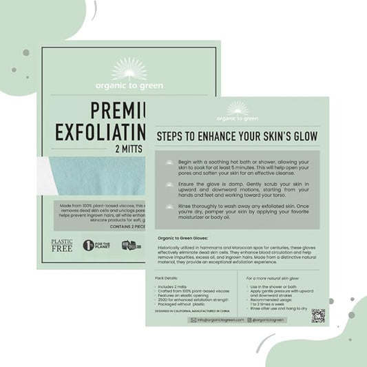 Organic to Green Premium Exfoliating Mitt for Body (2pc) – 100% Vegan Viscose Traditional Body Scrub Washcloth – Body Exfoliator (Green)