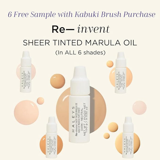 HALEYS Kabuki Makeup Brush + GWP Skin Tint Mini, VEGAN+CRUELTY-FREE, Sustainable Wood, Vegan Bristles for Airbrushed Finish, For Creams, Liquids, Powder, Streak-free, Perfect Blending, Buffs, Blurs