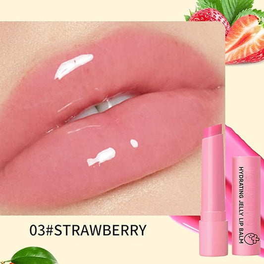 Hydrating Jelly Balm,Tinted Moisturizing Lip Balm For Dry Lips,Instantly Hydrate Lips Conditioning & Nourishing Lip Care Lip Moisturizer Fruit Lip Oil Lip Shine Jelly Lipstick(Strawberry)