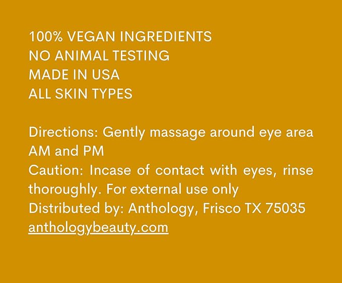 ANTHOLOGY Super Youth Eye Cream for Wrinkles & Dark Circles | Anti-aging Under Eye Cream with Peptides, Organic Aloe Vera & Vitamin C | Daily Use Intense Hydration | 0.5 fl oz 15 ml