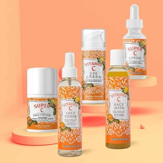LilyAna Naturals Vitamin C Skincare Gift Set - Brightening and Anti-Aging Skin Care Products - Vitamin C Serum and Hyaluronic Acid - 5 Piece Set