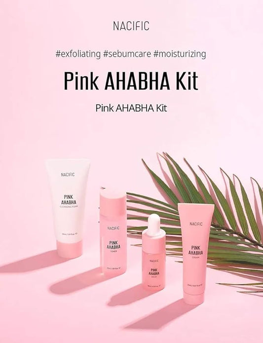 Nacific Pink AHA BHA Kit (Cleansing Foam, Toner, Serum, Cream) Travel Size Skin Care Set