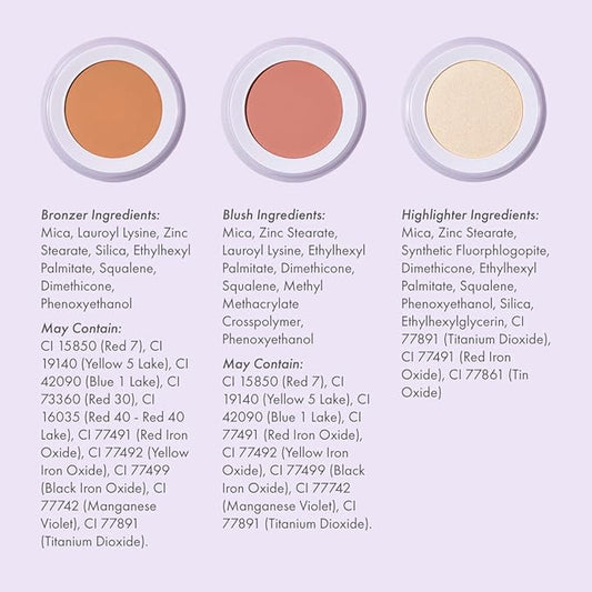 Subtl Beauty 3-in-1 travel makeup kit by subtl staks | powder blush, bronzer, and highlighter | includes mirror lid and mini brush | for dark-deep skin tones