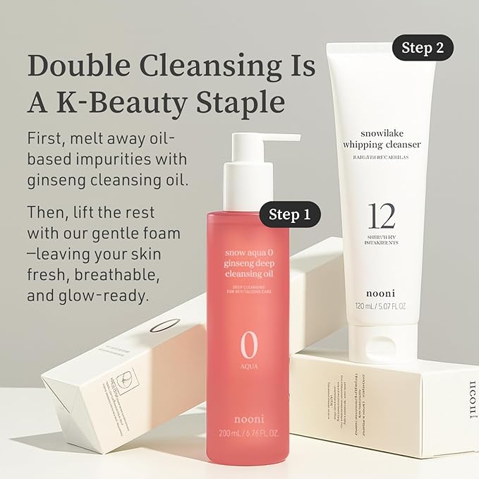 NOONI Facial Cleanser - Snow Aqua 0 Ginseng Deep Cleansing Oil | Makeup Blackhead Remover, Pore Care Control, Glass Skin, Helps Control Sebum, Revitalizing Care, 6.76 FL.Oz (200 ml)