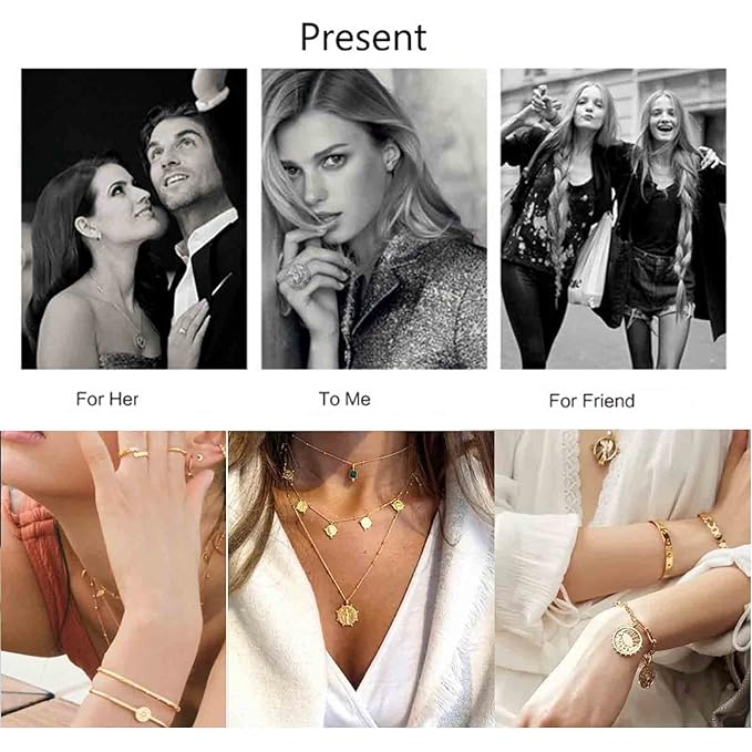 Punk Layered Necklace Choker Gold Cable Chain Necklace Vintage Chain Drop Necklace Multi Layer Necklace Set Jewelry for Women and Girls Gifts