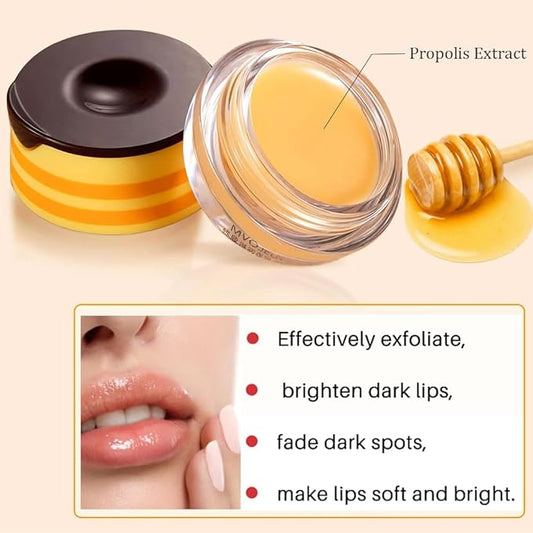 2 PCS Bee Lip Balm Honey Lip Balm Pot,Lip Exfoliating Lip Mask Hydrating & Prevention Dry and Cracked Lip Scrubs Exfoliator, Honey Lip Sleeping Mask Fade Lip Lines Bee Lip Balm