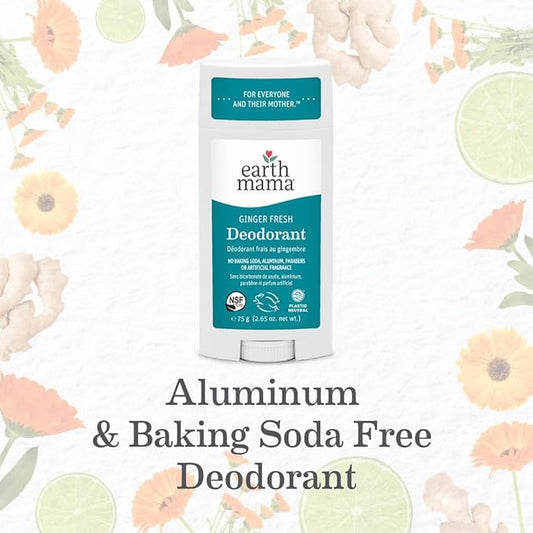 Earth Mama Ginger Fresh Deodorant | Safe for Sensitive Skin, Pregnancy and Breastfeeding, Contains Organic Ginger and Lime, No Baking Soda or Aluminum, 2.65-Ounce