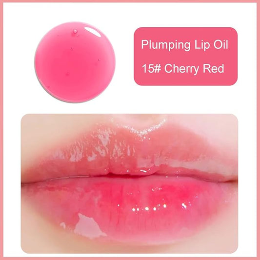 Hydrating Lip Glow Oil, Plumping Watery Lip Gloss, Refreshing Moisturizing Lip Oil Tinted Lip Balm, Lasting Nourishing Revitalizing Lip Tint Lip Care (15# Cherry Red)