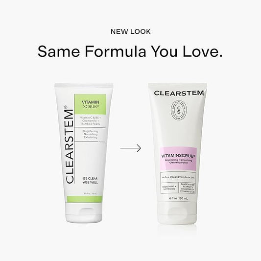CLEARSTEM - VITAMINSCRUB - Antioxidant-Infused Scrub Cleanser - Exfoliating Face Wash + Body Scrub - Vitamin C, Hemp, Bamboo - Skin Care Products - Gluten Free, Cruelty Free - 6 fl oz / 177ml