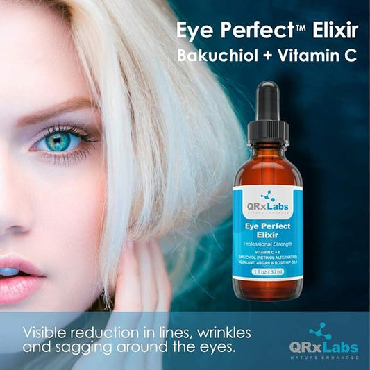 Eye Perfect Elixir - With Bakuchiol (Retinol Alternative), Pure Argan and Rosehip Oils, Squalane, Vitamin C & E - Best Anti-Aging Treatment Serum for Bags, Puffiness, Wrinkles, Crow Feet