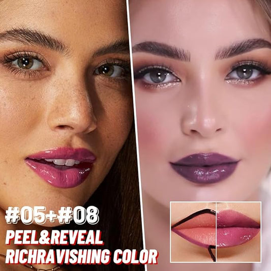 2Pcs Lip Stain Peel Off Lip Gloss oil Dual-Ended Combo, Lips Liner Stain Peel Off Masque, Long Lasting & Waterproof, Transfer-Proof Lip Tint Stain with Lip oil for All Skin Type 05#+08#