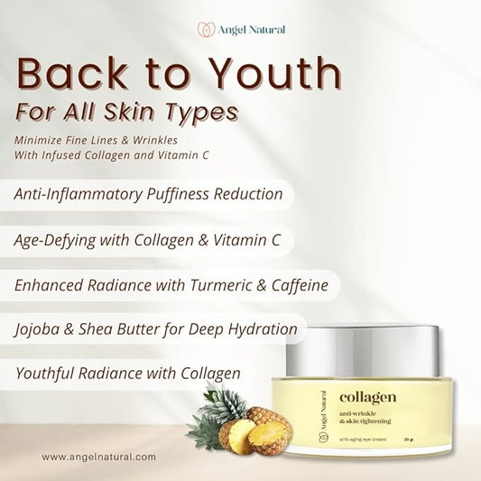 Anti-Aging Eye Cream with 5% Collagen and 5% Vitamin C, Reduce Dark Circles & Puffiness, Fine Lines and Wrinkles, Caffeine, Korean Skin Care, 0.7 Fl Oz