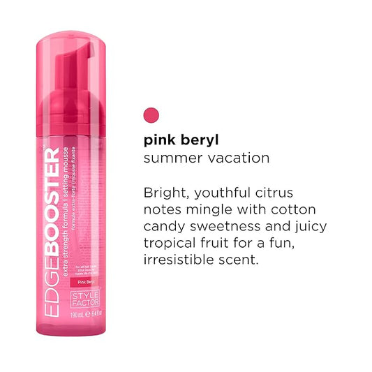 Style Factor EDGE BOOSTER Extra Strength Setting Mousse – Frizz Control, Extra Volume, and Conditioning – 6.4oz Pink Beryl Mousse for Curly Hair