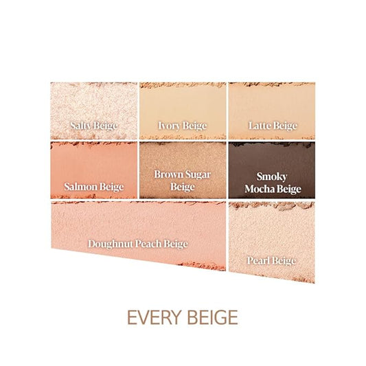 Espoir Real Eye Palette All New #1 Every Beige 0.26 oz 7.5g | Multi-Use Long-Lasting Blendable 8 Colors Natural Glitter Soft veil matte Makeup Eyeshadow Palette for Various Makeup Looks| Korean Makeup