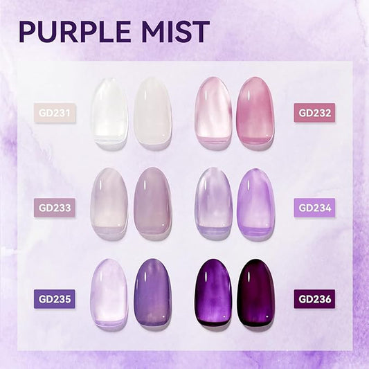 JODSONE Jelly Gel Nail Polish Set of 6 Colors Purple Set for Salon Manicures and DIY Nail Art at Home Need U V Cured Gift for Women