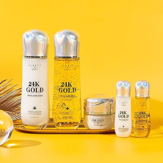 Signature 24K Gold Essential Skin Care 3 Set Toner, Emulsion, Cream Set (24K Gold)
