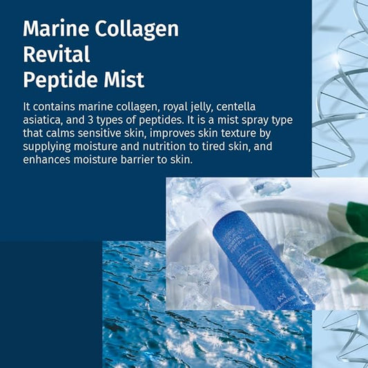 Marine Collagen Revital Peptide Mist 120ml ㅣ Fine Facial Spray for Hydration Soothing Glow ㅣ Daily Moisture Mist with Centella and Peptides