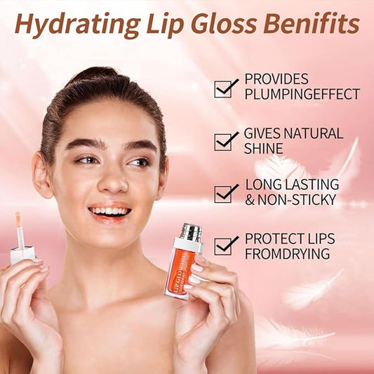 Hydrating Lip Glow Oil, Moisturizing Lip Glow Oil, Nourishing Glossy Transparent Lip Oil, Plumping Lip Oil, Lip Balm, Non-sticky Tinted Toot Lip Balm for Lip Care (CORAL) 0.2 OZ