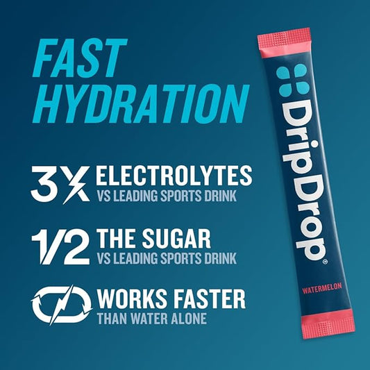 DripDrop Hydration Packets - Bold Variety Pack - Single Serve Electrolytes Powder Drink Mix - Watermelon, Berry, Lemon, Orange - Non-GMO, Gluten Free, Vegan - 16 Sticks