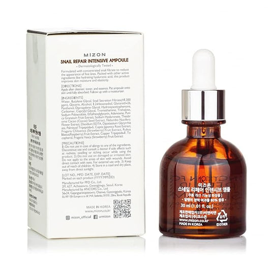MIZON Snail Repair Intensive Ampoule with Snail Mucin, Hyaluronic Acid & Vitamin E – Hydrating & Wrinkle Care Serum for Skin Elasticity & Repair (1.01 fl oz)