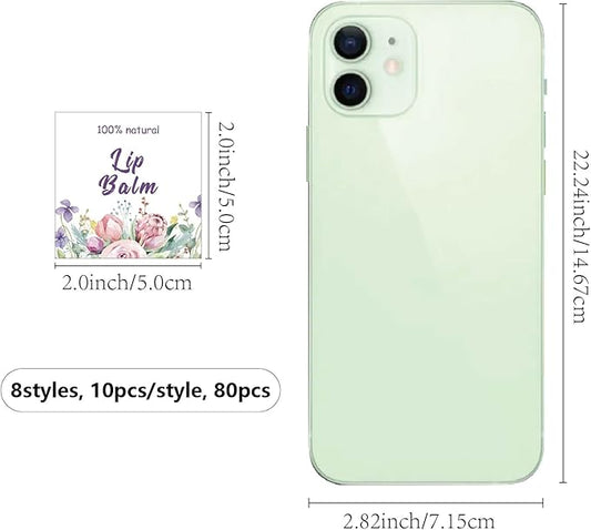 CRASPIRE 80Pcs 8 Styles Lip Balm Sticker Flower Self-Adhesive Homemade Lip Balm Labels Vintage Square DIY Plant Label Stickers for Lip Balm Containers Cosmetics Lipsticks