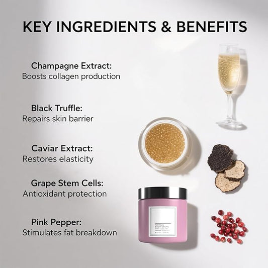 Champagne Lift Body Creme, Champagne Lift Hydrating Firming Body Cream for Crepey Skin, Targets Dry & Sagging Skin on Arms, Legs | Powered by Pink Pepperslim & Luxe-Lift Firming Complex - 8 oz.