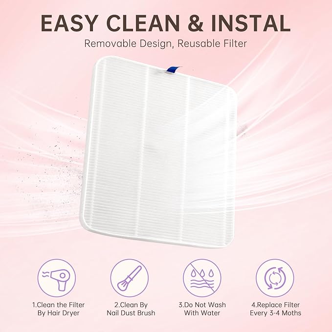 Nail Dust Collector, Rechargeable Dust Collector Nail Tech, Powerful Vacuum Fan Vent Dust Collector Extractor Dust Suction Machine for Acrylic Nails Polishing, Nail Salon&Home,Purple