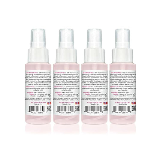 Well's Oil Rosewater Mist Spray (Pack of 4 * 2 Fl oz) – Hydrates, Soothes & Refreshes | 100% Natural | No Chemical | for All Skin and Hair Types