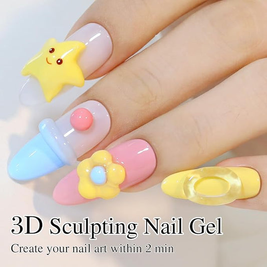 Double Rhythm 3D Clear Solid Sculpting Gel for Nail Art - Non-Sticky Hard Gel for Building, Carving, Molding Extension - Soak Off UV/LED Salon Home DIY 0.5 Oz (Clear)