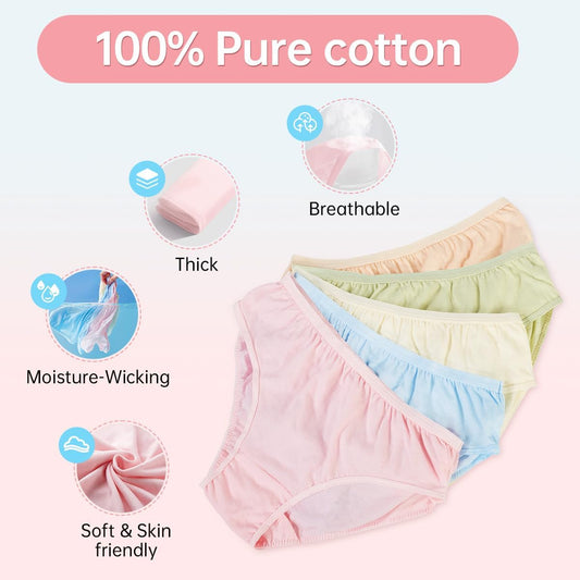 Disposable Underwear for Women Travel-Hospital Stays- Pure Cotton Ladies Brief Panties Multicolor (10pk)