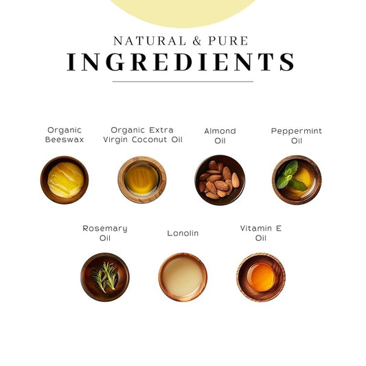 Vanman’s - Handmade Peppermint Beeswax Lip Balm (3 Pack) - Peppermint Lip Balm with Rosemary, Almond and Coconut Oil - Bee Balm with Vitamin E - Ideal for Dry Lips