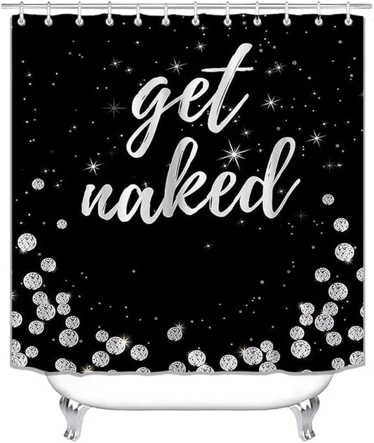 4PCS Luxury Diamond Shower Curtain Set, Bling Rhinestone Gem Crystal Jewelry Shining Starry Sky Galaxy Bathroom Decor, Waterproof Fabric Black Shower Curtain, Get Naked Bath Mat Toilet Rug